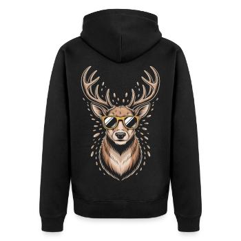 Hirsch mit Geweih und Sonnenbrille - Unisex Premium Bio Zip Hoodie - Schwarz - Hinten - Nico (187cm)