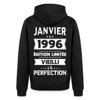 30th Anniversary - January 1996 Perfection - Unisex Premium Organic Zip Hoodie - black - Back - Nico (187cm)