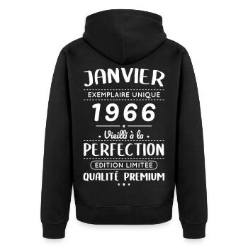 60th Anniversary - January 1966 Perfection - Unisex Premium Organic Zip Hoodie - black - Back - Nico (187cm)