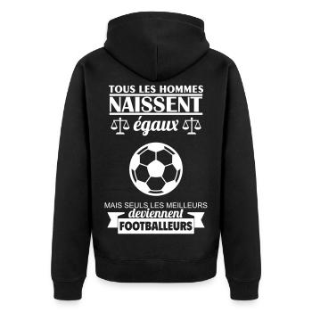 Alle Männer werden als gleichberechtigte Fußballer geboren - Unisex Premium Bio Zip Hoodie - Schwarz - Hinten - Nico (187cm)