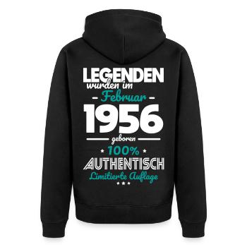 70. Geburtstag - Legenden wurden im Februar 1956 - Unisex Premium Bio Zip Hoodie - Schwarz - Hinten - Nico (187cm)