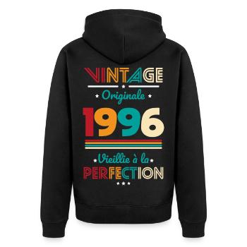 1996 – Vintage – Aged to perfection - Unisex Premium Organic Zip Hoodie - black - Back - Nico (187cm)