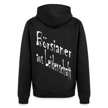 Börsianer aus Leidenschaft  - Unisex Premium Bio Zip Hoodie - Schwarz - Hinten - Nico (187cm)