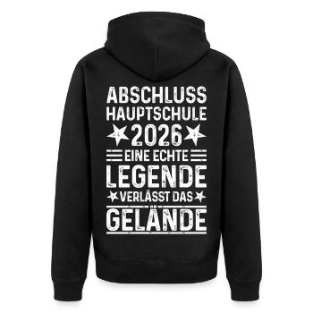 Abschluss 2026 Hauptschule Spruch Legende Gelände - Unisex Premium Bio Zip Hoodie - Schwarz - Hinten - Nico (187cm)