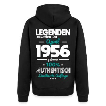 70. Geburtstag - Legenden wurden im April 1956 - Unisex Premium Bio Zip Hoodie - Schwarz - Hinten - Nico (187cm)