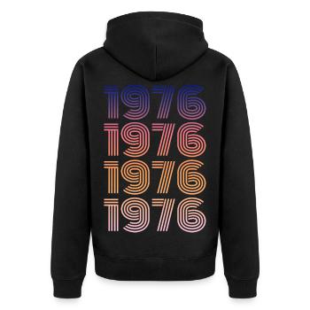 Vintage 1976 - Unisex Premium Bio Zip Hoodie - Schwarz - Hinten - Nico (187cm)