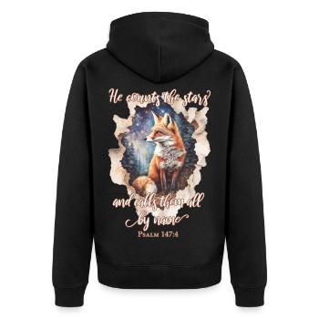 Bibelzitat Christlich - Unisex Premium Bio Zip Hoodie - Schwarz - Hinten - Nico (187cm)