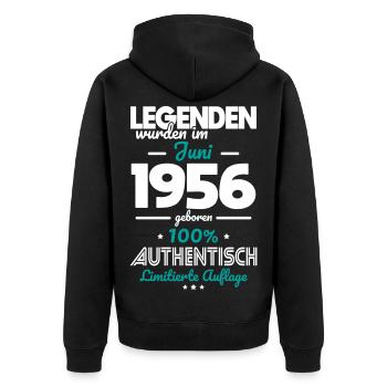 70. Geburtstag - Legenden wurden im Juni 1956 - Unisex Premium Bio Zip Hoodie - Schwarz - Hinten - Nico (187cm)