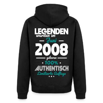 18. Geburtstag - Legenden wurden im Juni 2008 - Unisex Premium Bio Zip Hoodie - Schwarz - Hinten - Nico (187cm)