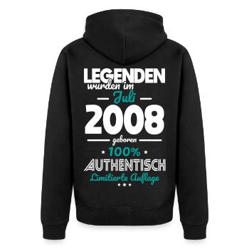 18. Geburtstag - Legenden wurden im Juli 2008 - Unisex Premium Bio Zip Hoodie - Schwarz - Hinten - Nico (187cm)
