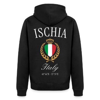 Ischia Italien Wappen Krone – Reise Souvenir - Unisex Premium Bio Zip Hoodie - Schwarz - Hinten - Nico (187cm)