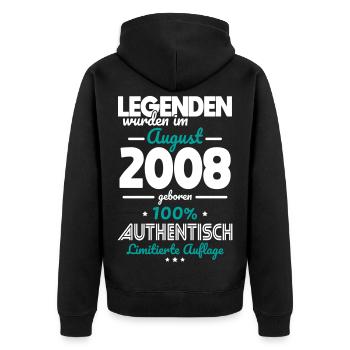 18. Geburtstag - Legenden wurden im August 2008 - Unisex Premium Bio Zip Hoodie - Schwarz - Hinten - Nico (187cm)