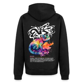 Colorful chameleon with graffiti background - Unisex Premium Organic Zip Hoodie - black - Back - Nico (187cm)