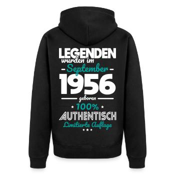 70. Geburtstag - Legenden wurden im August 1956 - Unisex Premium Bio Zip Hoodie - Schwarz - Hinten - Nico (187cm)