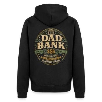 Dad Bank Retro-Humor | Vatertagsgeschenk - Unisex Premium Bio Zip Hoodie - Schwarz - Hinten - Nico (187cm)