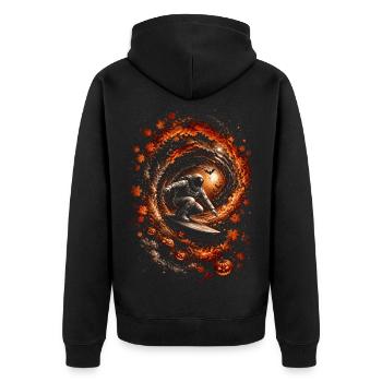 Surfer-Astronaut – Fall Spiral – Halloween - Unisex Premium Bio Zip Hoodie - Schwarz - Hinten - Nico (187cm)