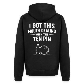 Bowling-Humor Lustiger Sportgeschenk - Unisex Premium Bio Zip Hoodie - Schwarz - Hinten - Nico (187cm)