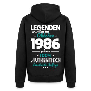 40. Geburtstag - Legenden wurden im Oktober 1986 - Unisex Premium Bio Zip Hoodie - Schwarz - Hinten - Nico (187cm)