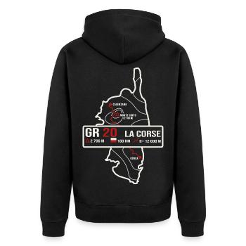 GR20 Corse randonne cadeau randonneur - Veste à capuche bio Premium Unisexe - noir - Dos - Nico (187cm)