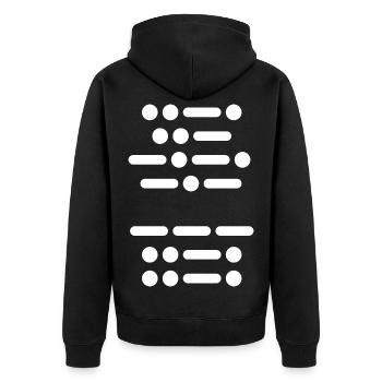 Verpiss dich im Morsecode - Unisex Premium Bio Zip Hoodie - Schwarz - Hinten - Nico (187cm)