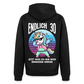 Endlich 30 Einhorn Geburtstag - Unisex Premium Bio Zip Hoodie - Schwarz - Hinten - Nico (187cm)