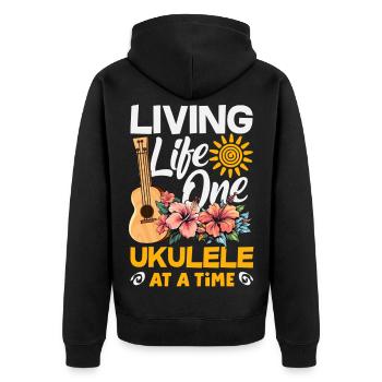 Lustiges Ukulele Designs Und Sprüche - Unisex Premium Bio Zip Hoodie - Schwarz - Hinten - Nico (187cm)