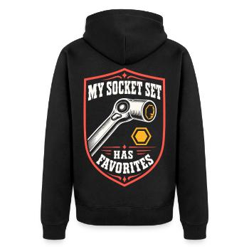 My Socket Set Has Favorites - Unisex Premium Bio Zip Hoodie - Schwarz - Hinten - Nico (187cm)