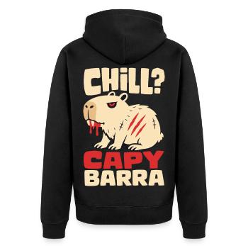 Horror-Capybara – Chill mit Gruselfaktor - Unisex Premium Bio Zip Hoodie - Schwarz - Hinten - Nico (187cm)