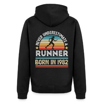 Läufer geboren 1982 40. Geburtstag Laufen Geschenk Mama - Unisex Premium Bio Zip Hoodie - Schwarz - Hinten - Nico (187cm)