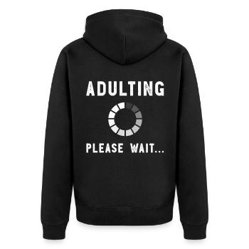 Erwachsen werden Bitte warten Teenager Mädchen Jungen Lustiges Geschenk - Unisex Premium Bio Zip Hoodie - Schwarz - Hinten - Nico (187cm)