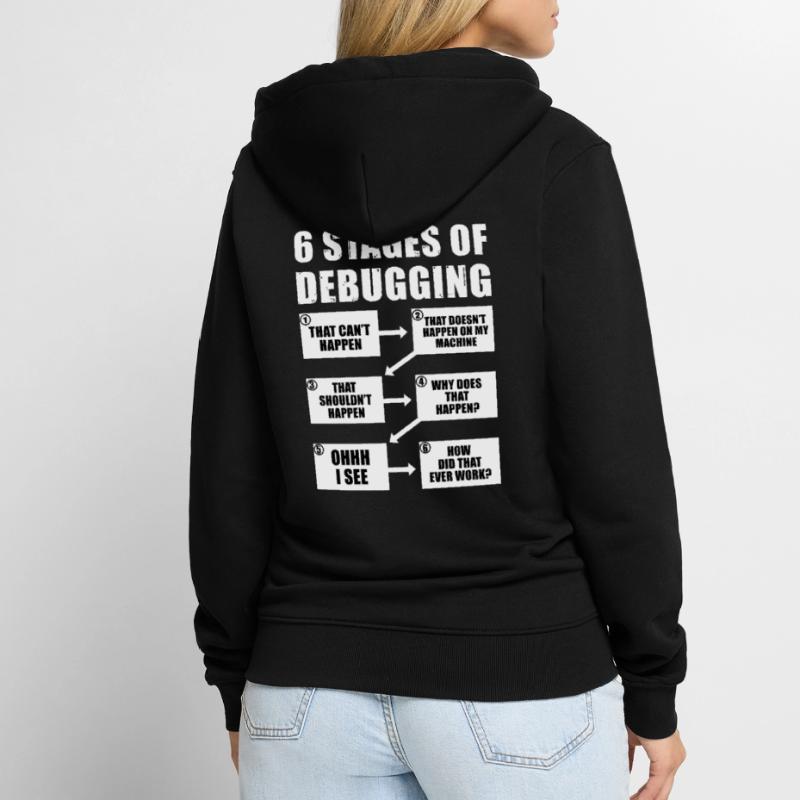6 Stufen des Debug-Programmierer-Geschenks Unisex Premium Bio Zip Hoodie