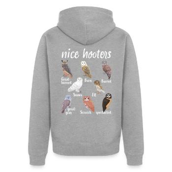 Nice Hooters Owl Bird Lover Pun Gift - Unisex Premium Organic Zip Hoodie - heather grey - Back - Nico (187cm)