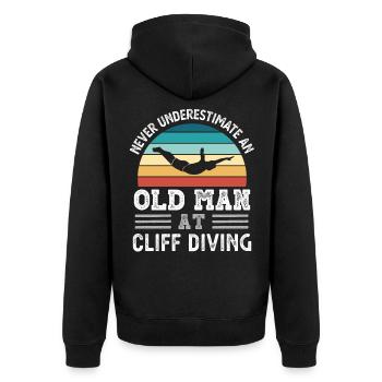 Alter Mann beim Klippenspringen Vatertag Lustiges Geschenk - Unisex Premium Bio Zip Hoodie - Schwarz - Hinten - Nico (187cm)