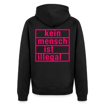 kein mensch ist illegal - Unisex Premium Bio Zip Hoodie - Schwarz - Hinten - Nico (187cm)