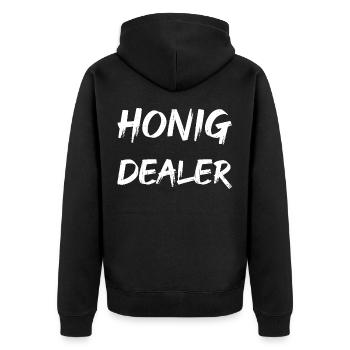 Honig Dealer - Unisex Premium Bio Zip Hoodie - Schwarz - Hinten - Nico (187cm)