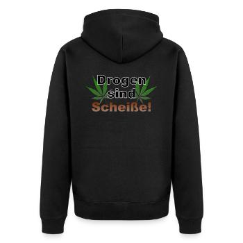 Drogen sind Scheiße Cannabis Hanf Gras Ganja kiffe - Unisex Premium Bio Zip Hoodie - Schwarz - Hinten - Nico (187cm)
