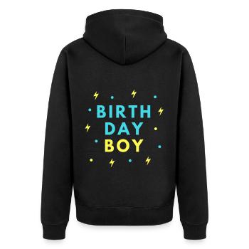 Birthday Boy | Geburtstagskind | Geschenk - Unisex Premium Bio Zip Hoodie - Schwarz - Hinten - Nico (187cm)