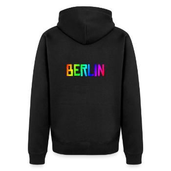 Berlin - Unisex Premium Bio Zip Hoodie - Schwarz - Hinten - Nico (187cm)