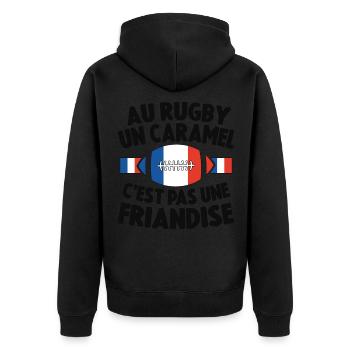 Au Rugby Un Caramel C'est Pas Une Friandise - Veste à capuche bio Premium Unisexe - noir - Dos - Nico (187cm)