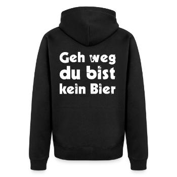 Geh weg du bist kein Bier - Unisex Premium Bio Zip Hoodie - Schwarz - Hinten - Nico (187cm)