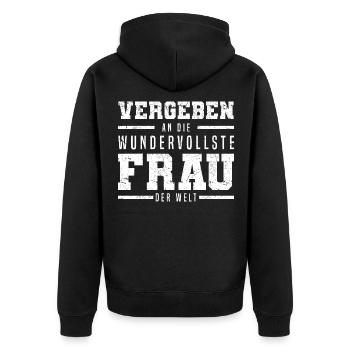 Vergeben an die wundervollste Frau Valentinstag - Unisex Premium Bio Zip Hoodie - Schwarz - Hinten - Nico (187cm)