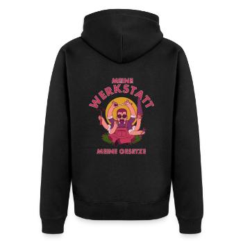 Meine Werkstatt meine Gesetze Schrauber - Unisex Premium Bio Zip Hoodie - Schwarz - Hinten - Nico (187cm)