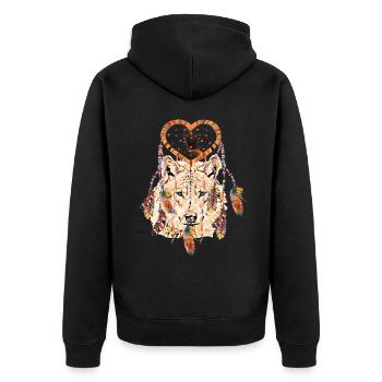 Loup attrapeur de rêve Faucon - yeux bleus - Veste à capuche bio Premium Unisexe - noir - Dos - Nico (187cm)