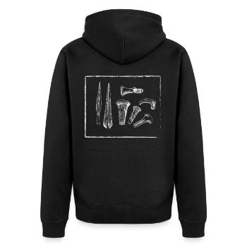 Werkzeuge - Unisex Premium Bio Zip Hoodie - Schwarz - Hinten - Nico (187cm)