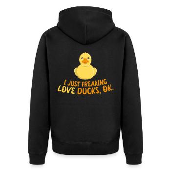 J’adore les canards - Canard canard de bain jaune - Veste à capuche bio Premium Unisexe - noir - Dos - Nico (187cm)