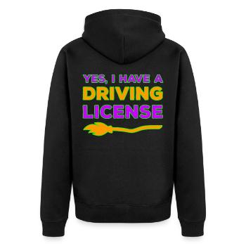 Ja, ich habe einen Hexenbesen Führerschein - Unisex Premium Bio Zip Hoodie - Schwarz - Hinten - Nico (187cm)