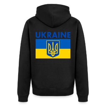 Ukraine - Unisex Premium Bio Zip Hoodie - Schwarz - Hinten - Nico (187cm)