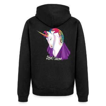 Königliches Rosa Einhorn mit Umhang - Unisex Premium Bio Zip Hoodie - Schwarz - Hinten - Nico (187cm)