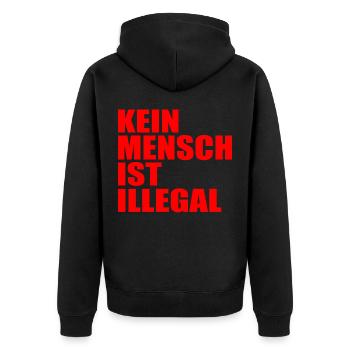 kein mensch ist illegal - Unisex Premium Bio Zip Hoodie - Schwarz - Hinten - Nico (187cm)