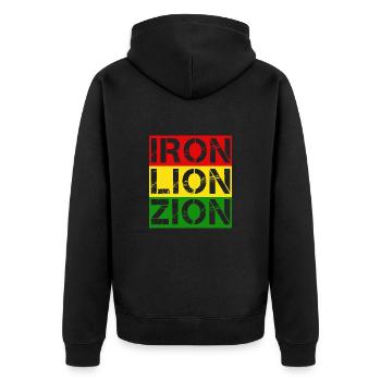 IRON LION ZION, REGGAE flag - Veste à capuche bio Premium Unisexe - noir - Dos - Nico (187cm)